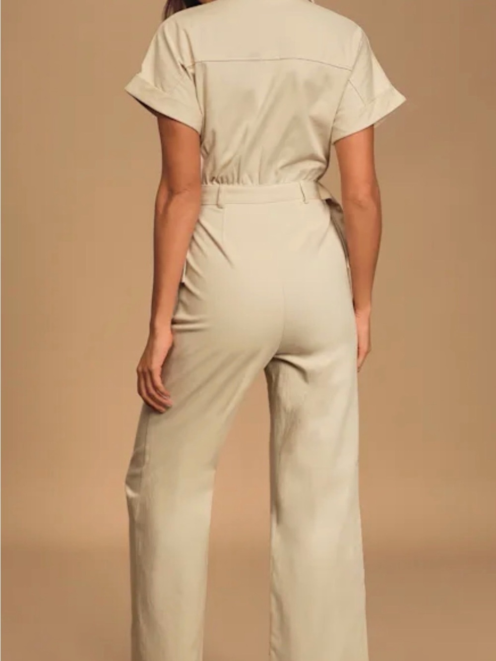 NWT Lulus Spread the Word beige Button- front jumpsuit - Picture 5 of 10